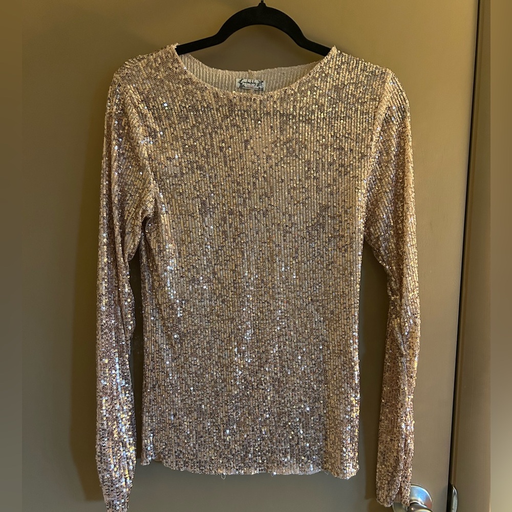 Free People Gold Sequin Long Sleeve Top